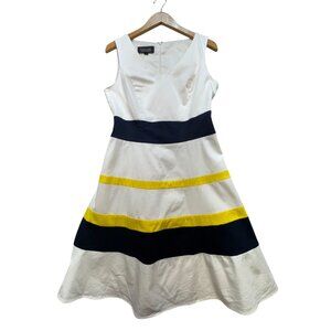Black Label By Evan-Picone Womens Fit & Flare Dress Sze 8 White Striped Workwear